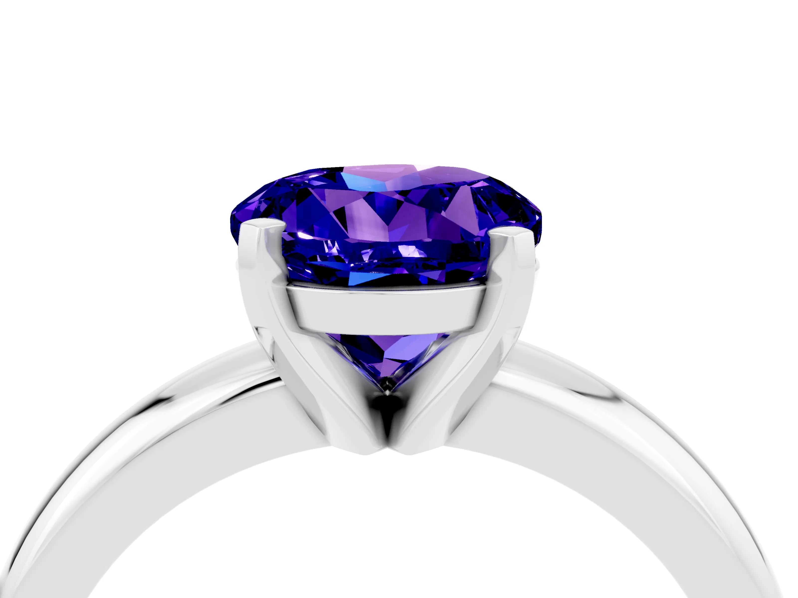 White gold Round Cut Tanzanite Solitaire Engagement Ring with Round Band and Four-Prong Setting_4