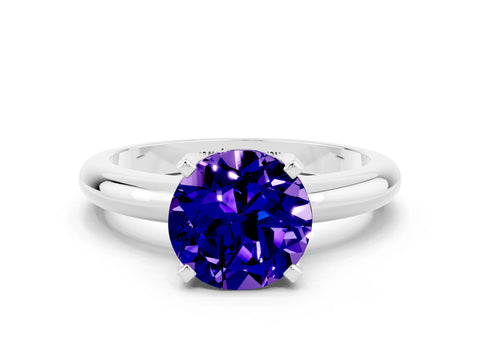 White gold Round Cut Tanzanite Solitaire Engagement Ring with Round Band and Four-Prong Setting