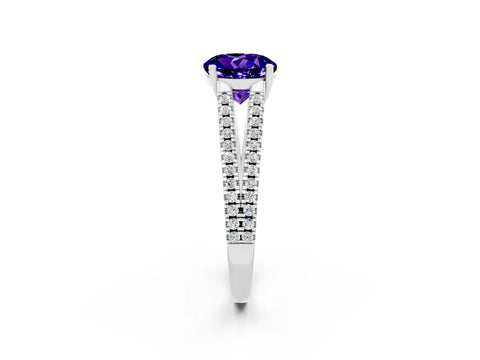 White gold Round Cut Tanzanite Solitaire Engagement Ring with Split Shank Pavé Band_2