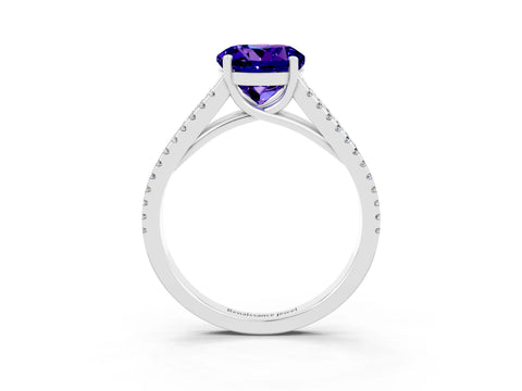 White gold Round Cut Tanzanite Solitaire Engagement Ring with Split Shank Pavé Band_3