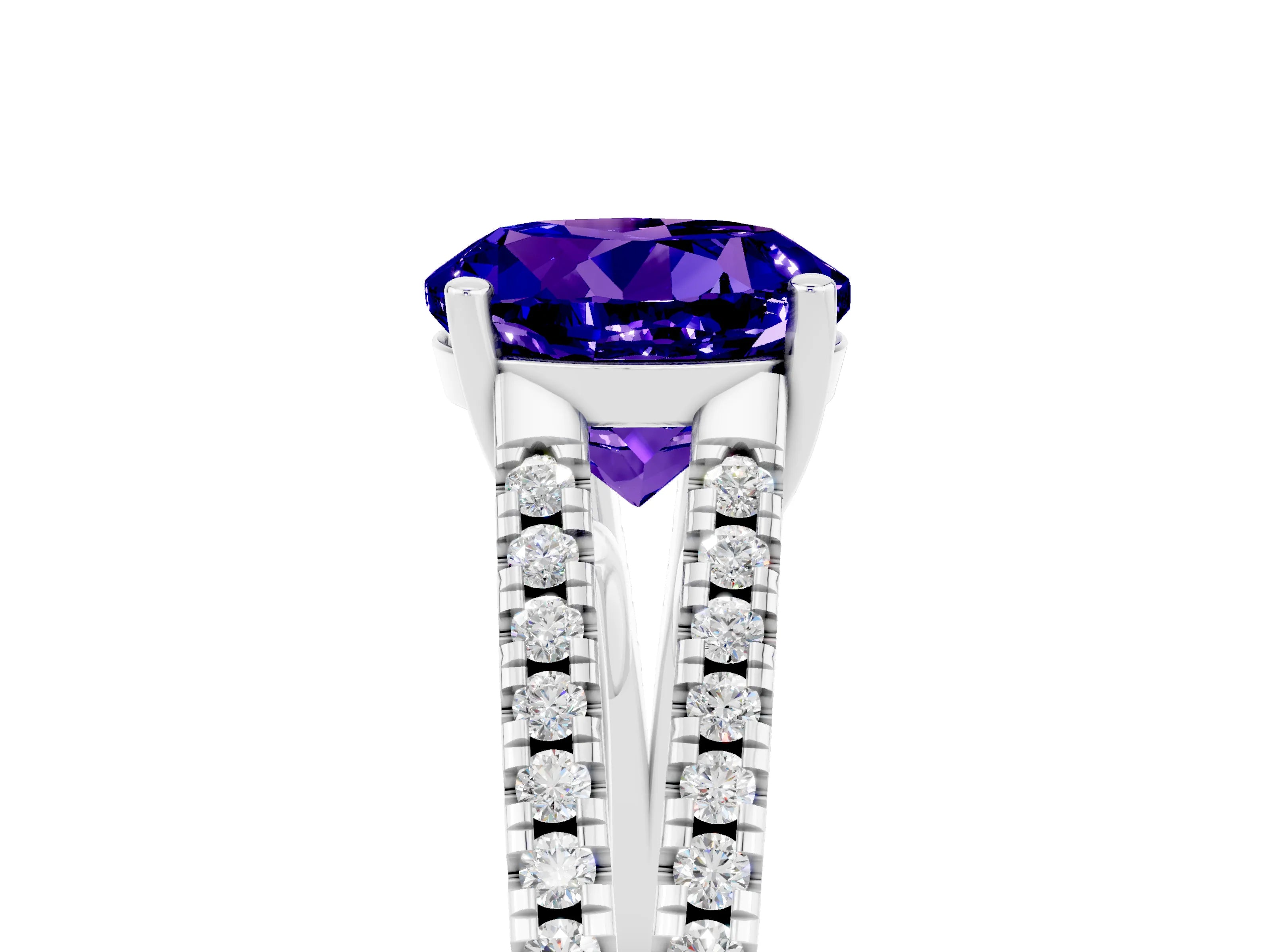 White gold Round Cut Tanzanite Solitaire Engagement Ring with Split Shank Pavé Band_5