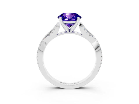 White gold Round Cut Tanzanite Solitaire Engagement Ring with Twisted Pavé Band and Four-Prong Setting_15