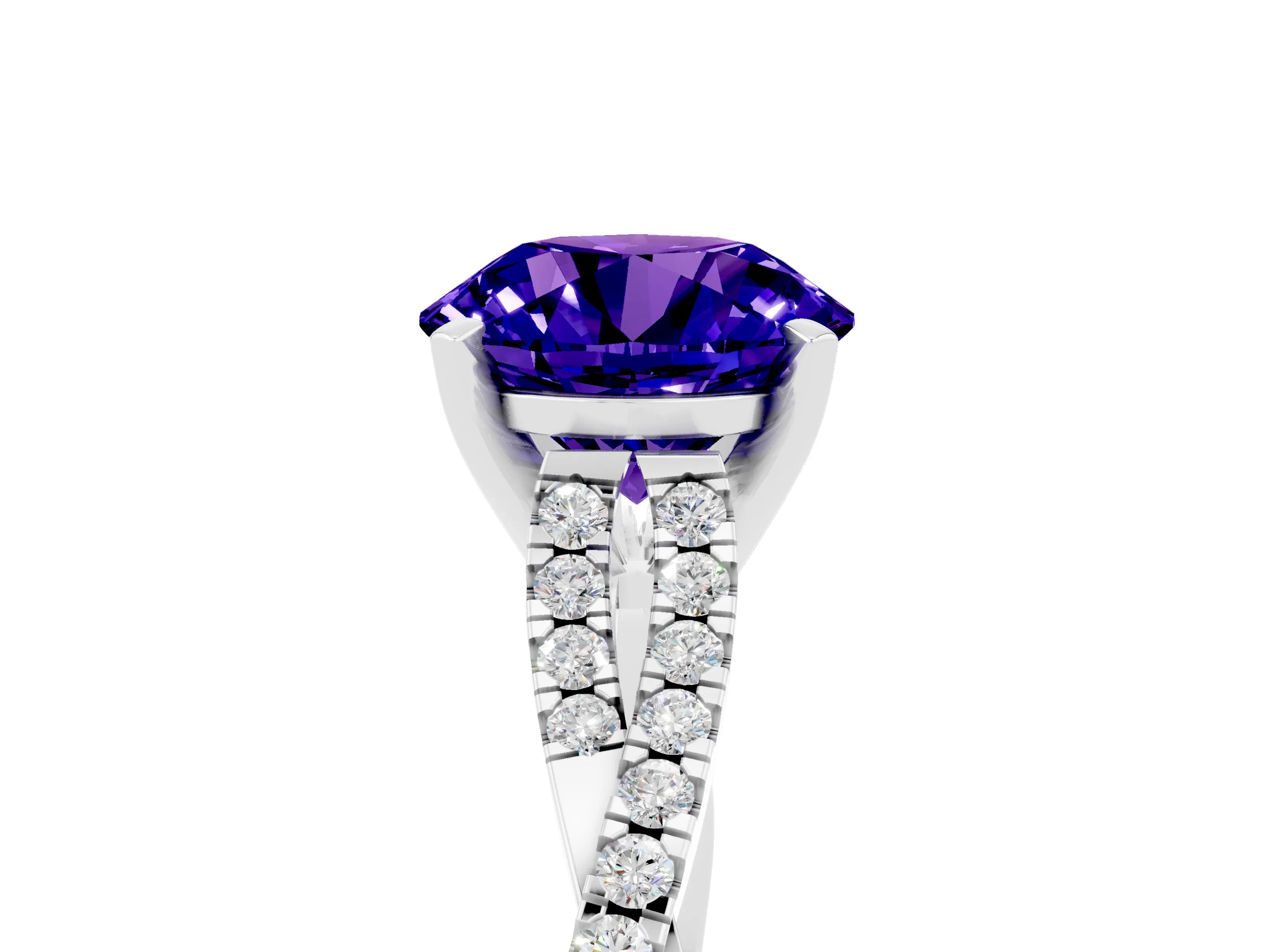 White gold Round Cut Tanzanite Solitaire Engagement Ring with Twisted Pavé Band and Four-Prong Setting_17