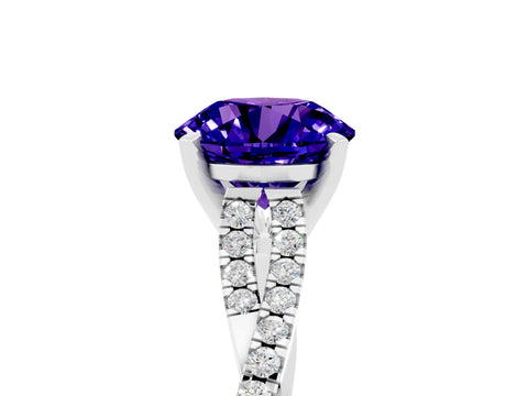 White gold Round Cut Tanzanite Solitaire Engagement Ring with Twisted Pavé Band and Four-Prong Setting_17
