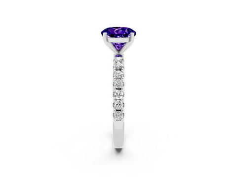 White gold Round Cut Tanzanite Solitaire Pavé Band with Four-Prong Setting_2