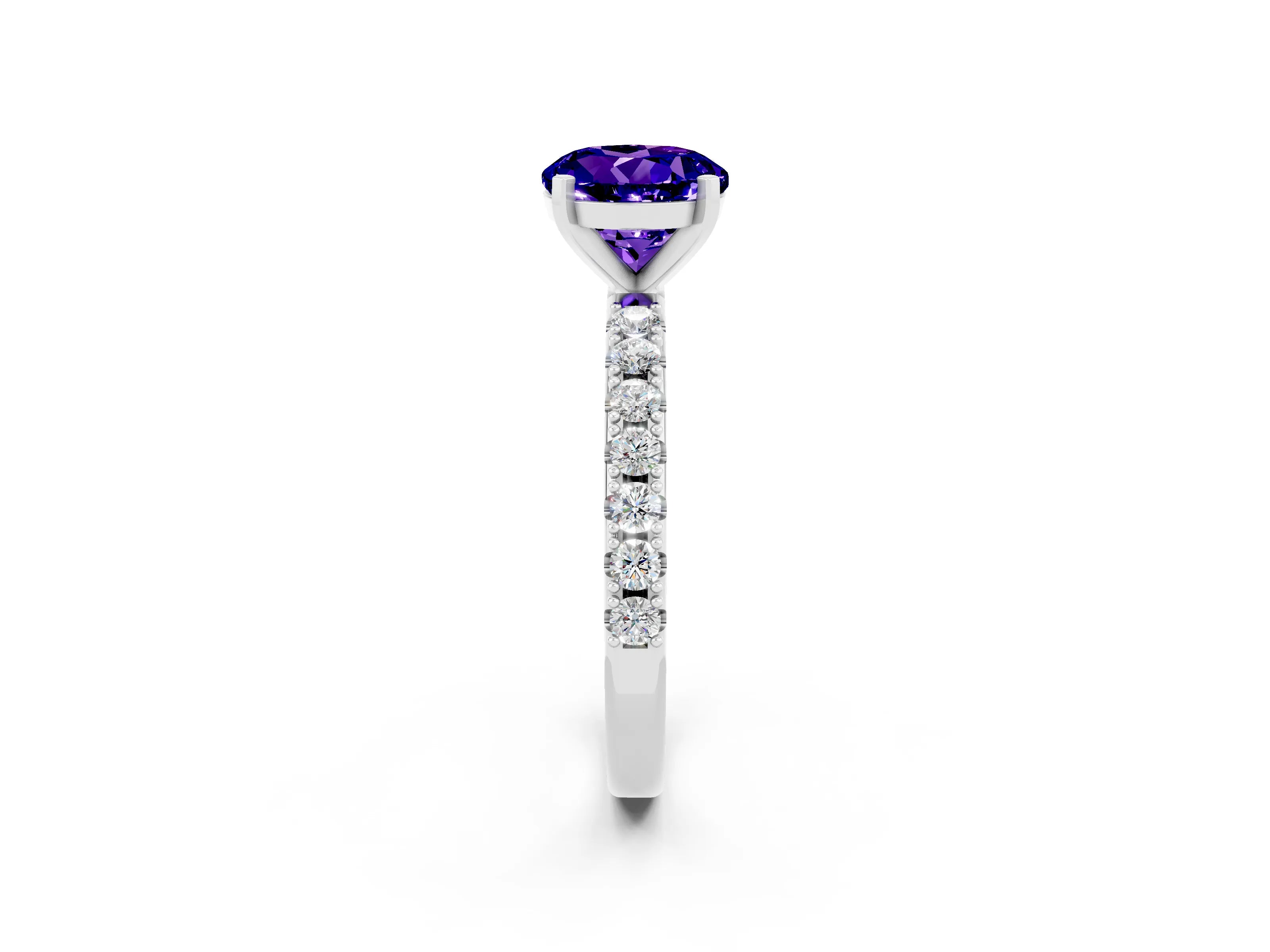 White gold Round Cut Tanzanite Solitaire Pavé Band with Four-Prong Setting_2