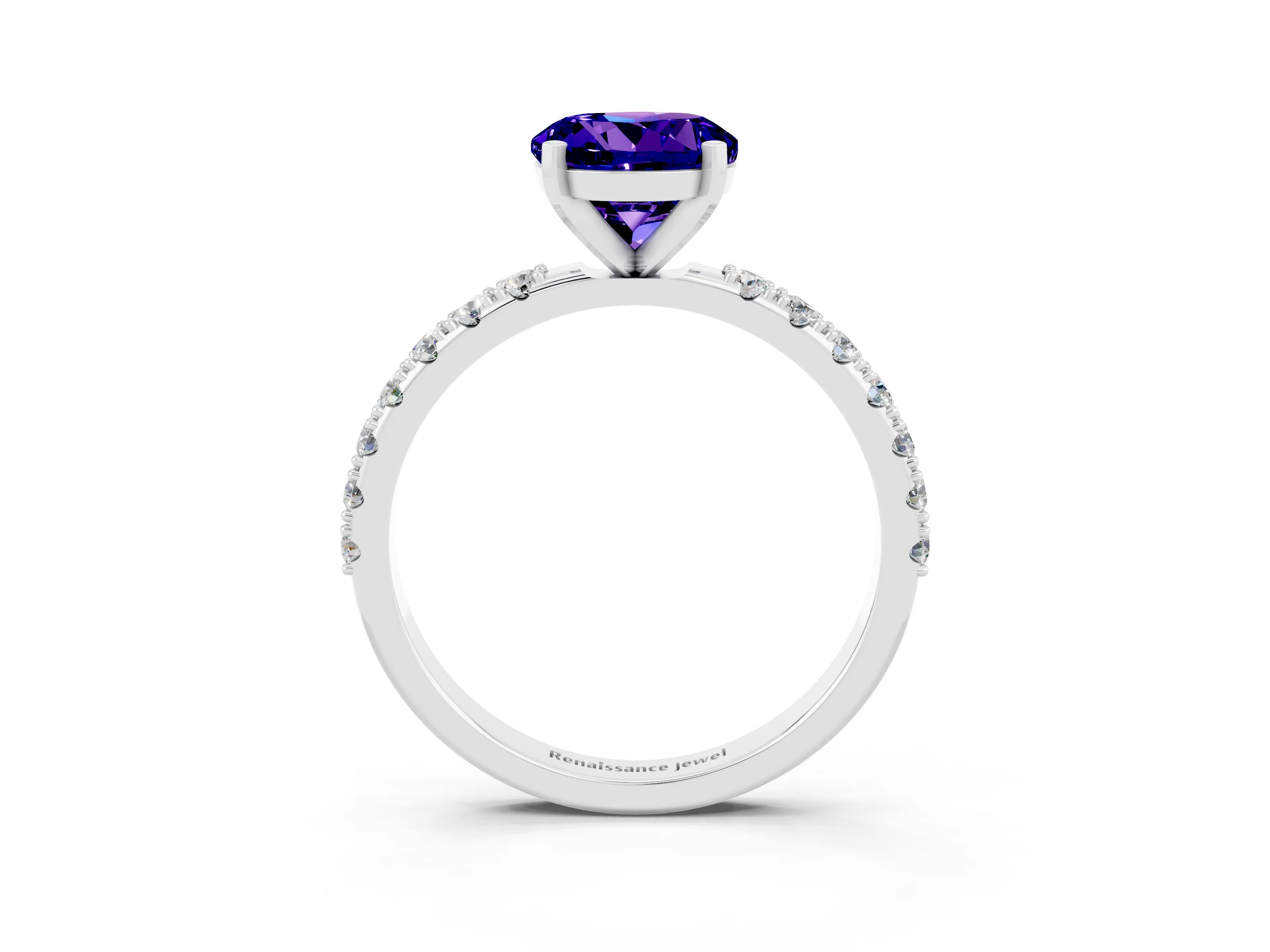 White gold Round Cut Tanzanite Solitaire Pavé Band with Four-Prong Setting_3
