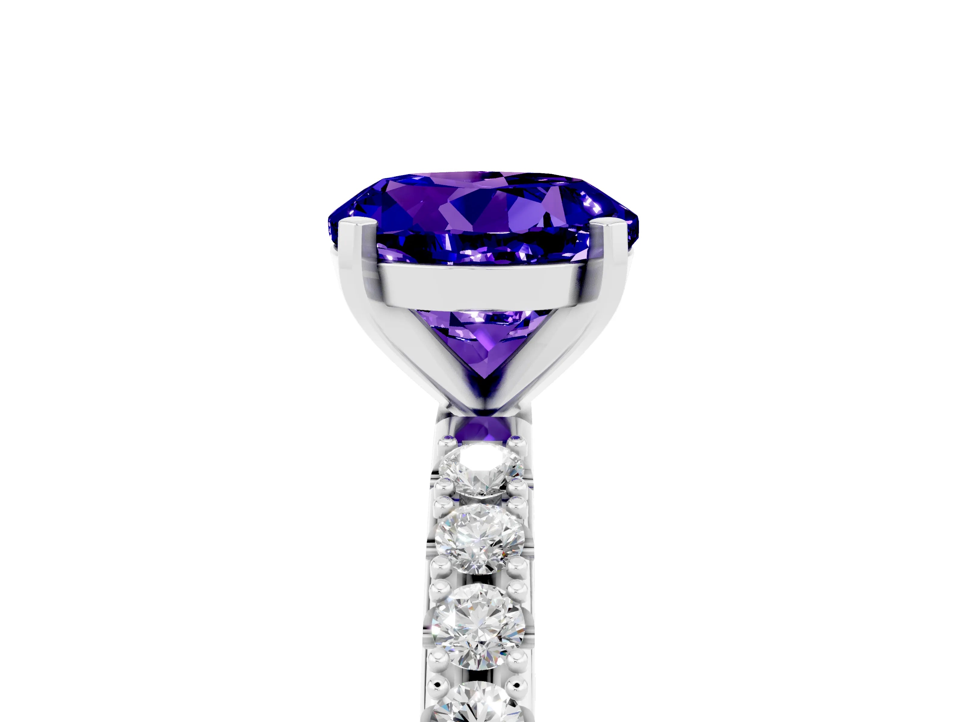 White gold Round Cut Tanzanite Solitaire Pavé Band with Four-Prong Setting_5