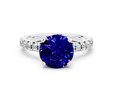 White gold Round Cut Tanzanite Solitaire Pavé Engagement Ring with Round Band and Prong Setting_12