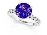 White gold Round Cut Tanzanite Solitaire Pavé Engagement Ring with Round Band and Prong Setting_13