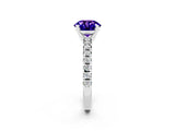 White gold Round Cut Tanzanite Solitaire Pavé Engagement Ring with Round Band and Prong Setting_14
