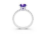 White gold Round Cut Tanzanite Solitaire Pavé Engagement Ring with Round Band and Prong Setting_15