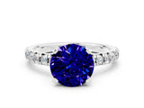 White gold Round Cut Tanzanite Solitaire Pavé Engagement Ring with Round Band and Prong Setting_66