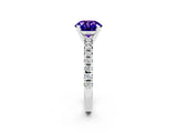 White gold Round Cut Tanzanite Solitaire Pavé Engagement Ring with Round Band and Prong Setting_68