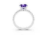 White gold Round Cut Tanzanite Solitaire Pavé Engagement Ring with Round Band and Prong Setting_69