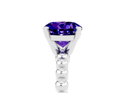 White gold Round Cut Tanzanite Solitaire Ring with Beaded Band and Prong Setting_5