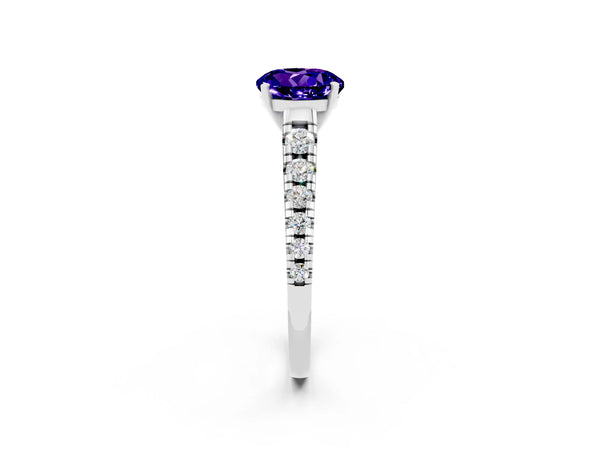 Platinum Round Cut Tanzanite Cathedral Solitaire Ring with Round  Pavé Band