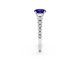 White gold Round Cut Tanzanite Solitaire Ring with Cathedral Setting and Pavé Band_2