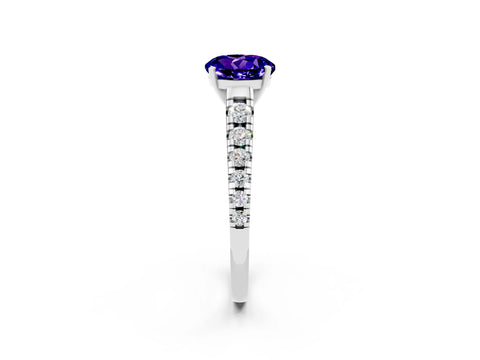 White gold Round Cut Tanzanite Solitaire Ring with Cathedral Setting and Pavé Band_2