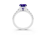 White gold Round Cut Tanzanite Solitaire Ring with Cathedral Setting and Pavé Band_3