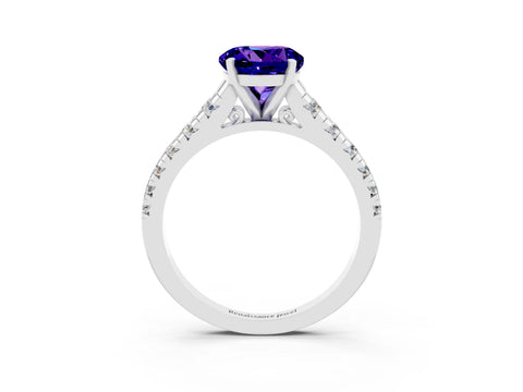 White gold Round Cut Tanzanite Solitaire Ring with Cathedral Setting and Pavé Band_3