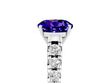 White gold Round Cut Tanzanite Solitaire Ring with Cathedral Setting and Pavé Band_5