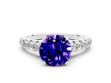 White gold Round Cut Tanzanite Solitaire Ring with Cathedral Setting and Pavé Band
