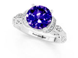White gold Round Cut Tanzanite Solitaire Ring with Filigree Band and Four-Prong Setting_25