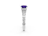 White gold Round Cut Tanzanite Solitaire Ring with Filigree Band and Four-Prong Setting_26