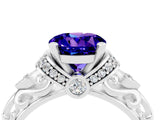 White gold Round Cut Tanzanite Solitaire Ring with Filigree Band and Four-Prong Setting_28