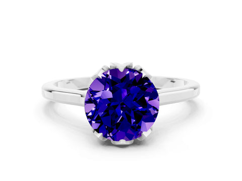 White gold Round Cut Tanzanite Solitaire Ring with Flower Prong Setting and Classic Band_12