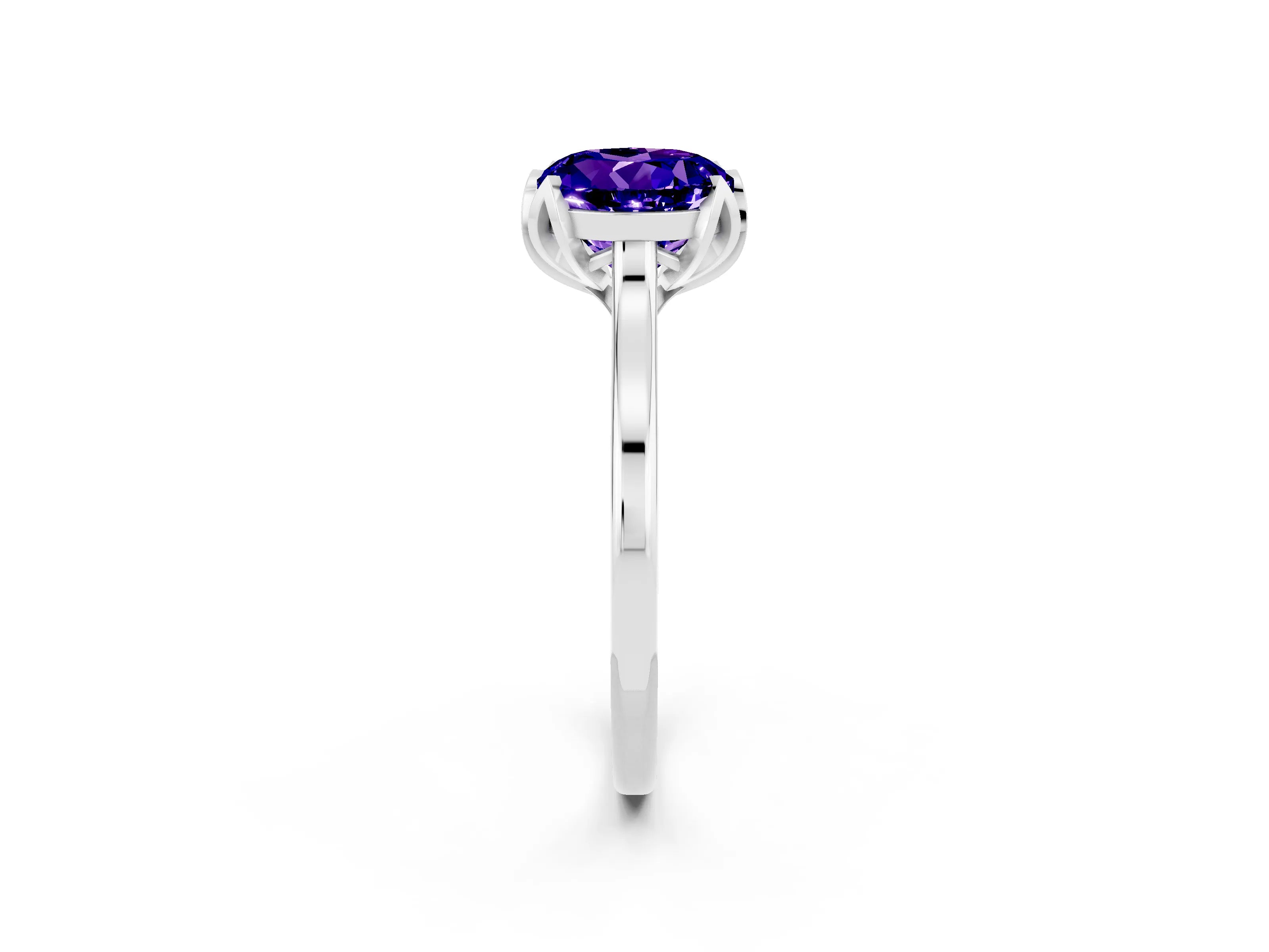 White gold Round Cut Tanzanite Solitaire Ring with Flower Prong Setting and Classic Band_14