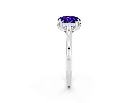 White gold Round Cut Tanzanite Solitaire Ring with Flower Prong Setting and Classic Band_14