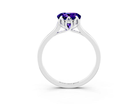 White gold Round Cut Tanzanite Solitaire Ring with Flower Prong Setting and Classic Band_15