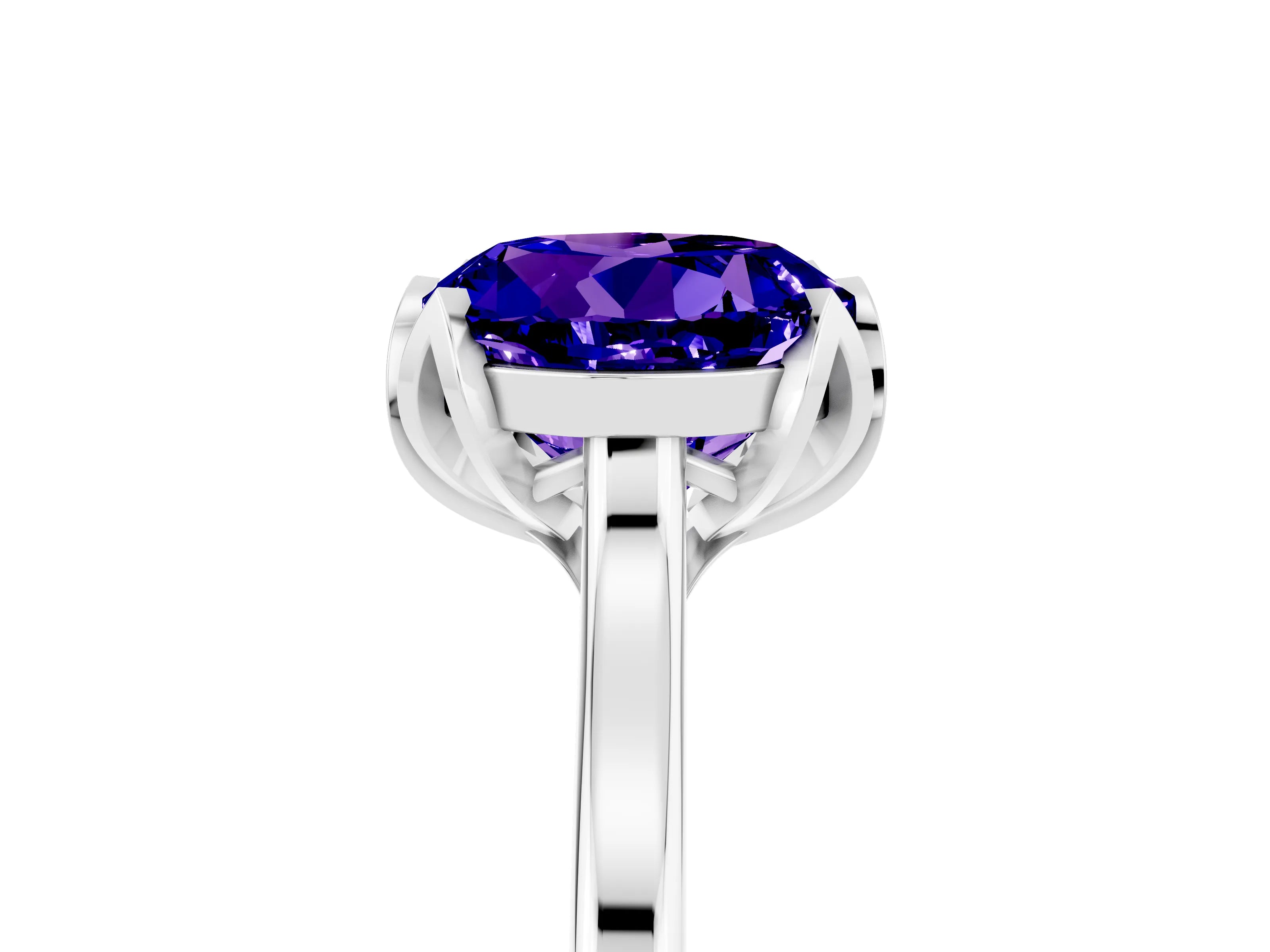 White gold Round Cut Tanzanite Solitaire Ring with Flower Prong Setting and Classic Band_17