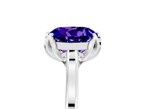 White gold Round Cut Tanzanite Solitaire Ring with Flower Prong Setting and Classic Band_17