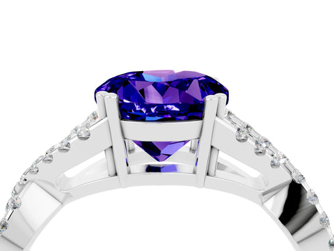 White gold Round Cut Tanzanite Solitaire Ring with Four-Prong Setting and Twisted Pavé Band_4
