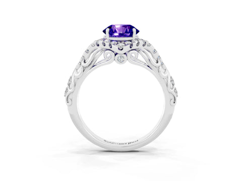 White gold Round Cut Tanzanite Solitaire Ring with Hidden Halo and Pavé Band_21