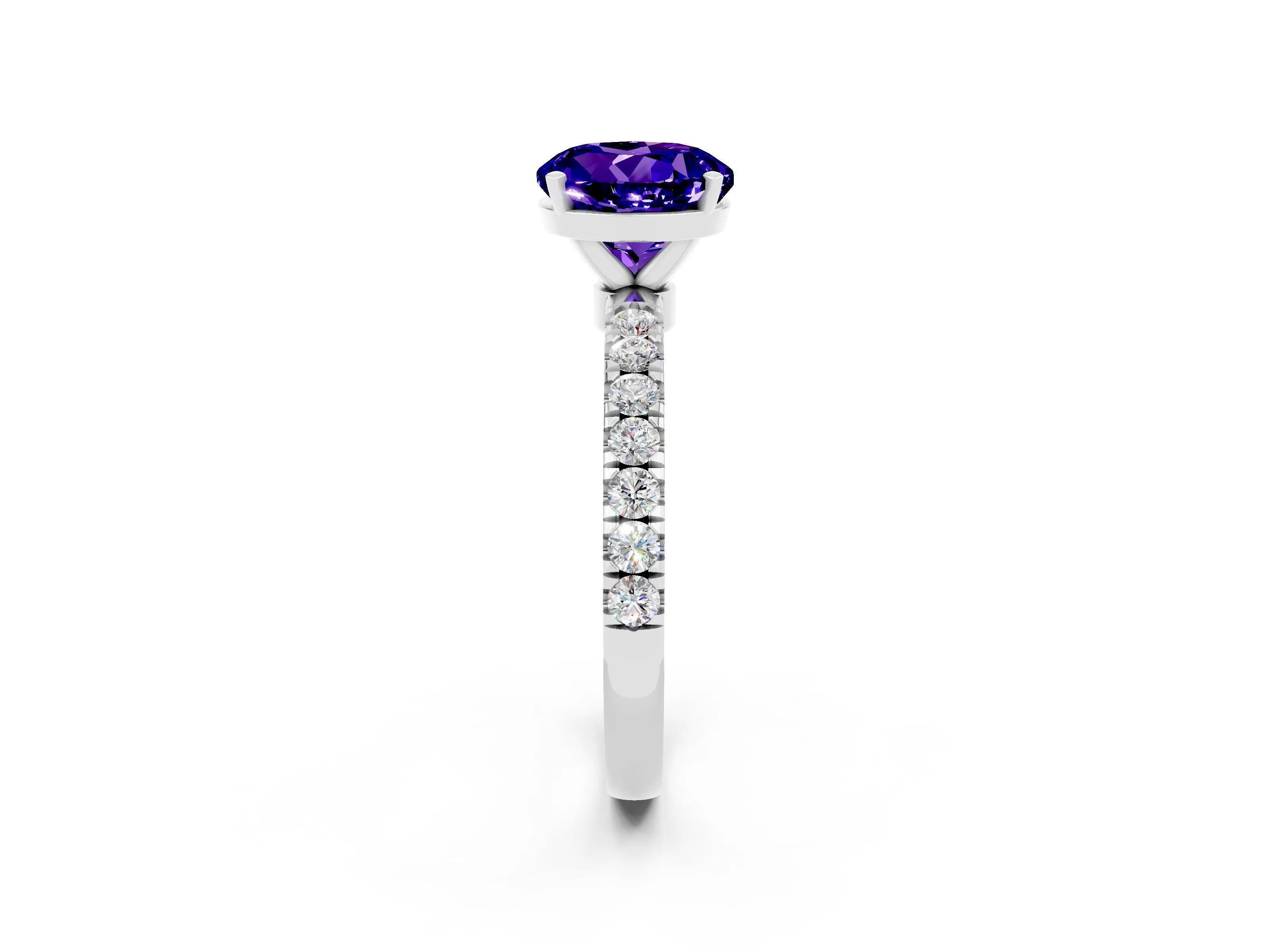 White gold Round Cut Tanzanite Solitaire Ring with Pavé Accents and Four-Prong Setting_2
