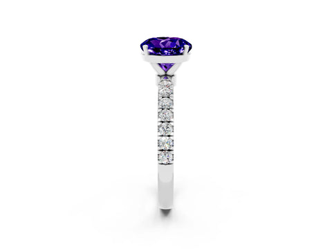 White gold Round Cut Tanzanite Solitaire Ring with Pavé Accents and Four-Prong Setting_2