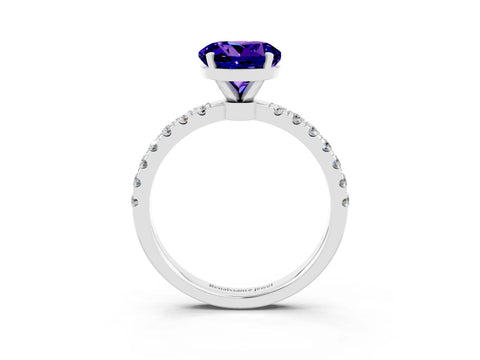 White gold Round Cut Tanzanite Solitaire Ring with Pavé Accents and Four-Prong Setting_3