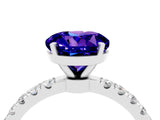White gold Round Cut Tanzanite Solitaire Ring with Pavé Accents and Four-Prong Setting_4