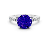 White gold Round Cut Tanzanite Solitaire Ring with Pavé Band and Four-Prong Setting_24