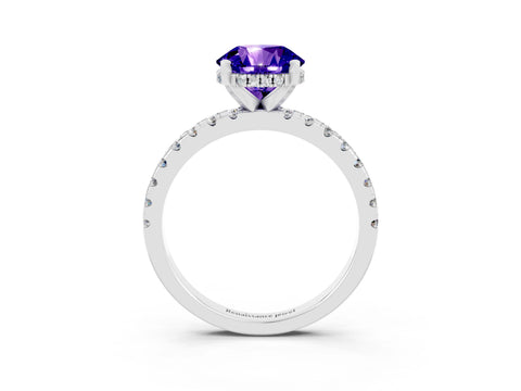 White gold Round Cut Tanzanite Solitaire Ring with Pavé Band and Four-Prong Setting_27