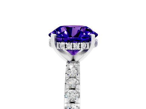 White gold Round Cut Tanzanite Solitaire Ring with Pavé Band and Four-Prong Setting_29