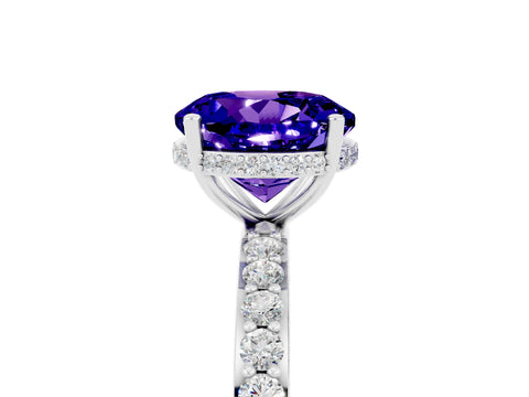 White gold Round Cut Tanzanite Solitaire Ring with Pavé Band and Hidden Halo_29