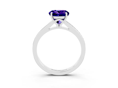 White gold Round Cut Tanzanite Solitaire Ring with Pavé Band and Prong Setting_15