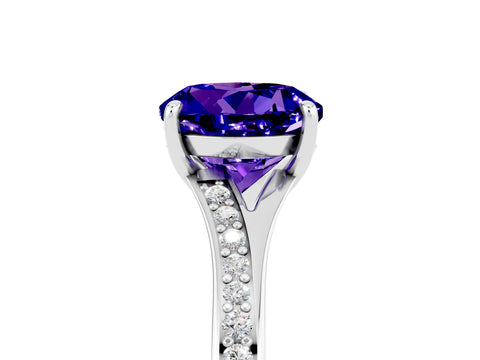 White gold Round Cut Tanzanite Solitaire Ring with Pavé Band and Prong Setting_17