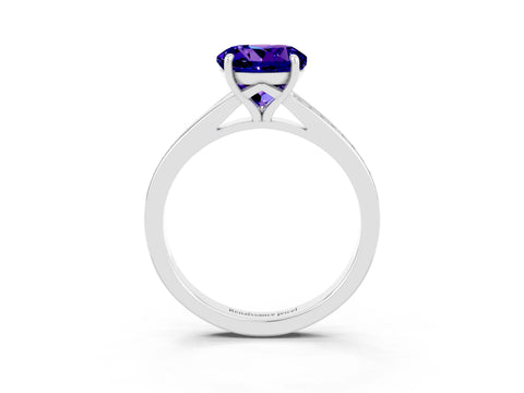 White gold Round Cut Tanzanite Solitaire Ring with Pavé Band and Prong Setting_3