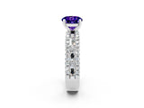 White gold Round Cut Tanzanite Solitaire Ring with Pavé and Channel Set Band_2